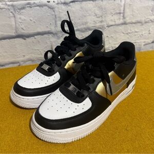 Nike Black and Gold Air Force 1 Sneakers, Size 5 (Youth)